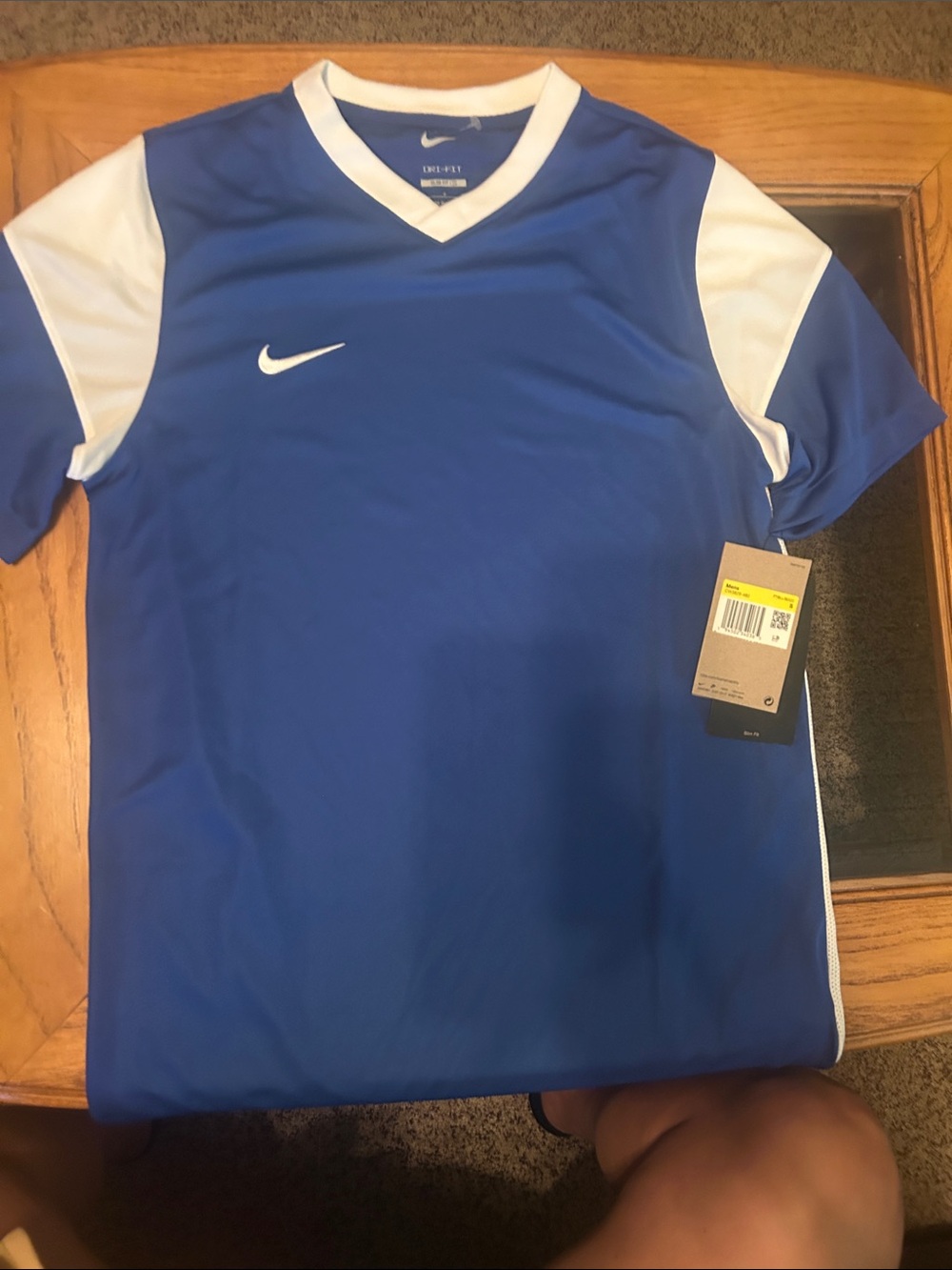 Nike Men’s Royal Blue and White V-Neck Soccer Jersey